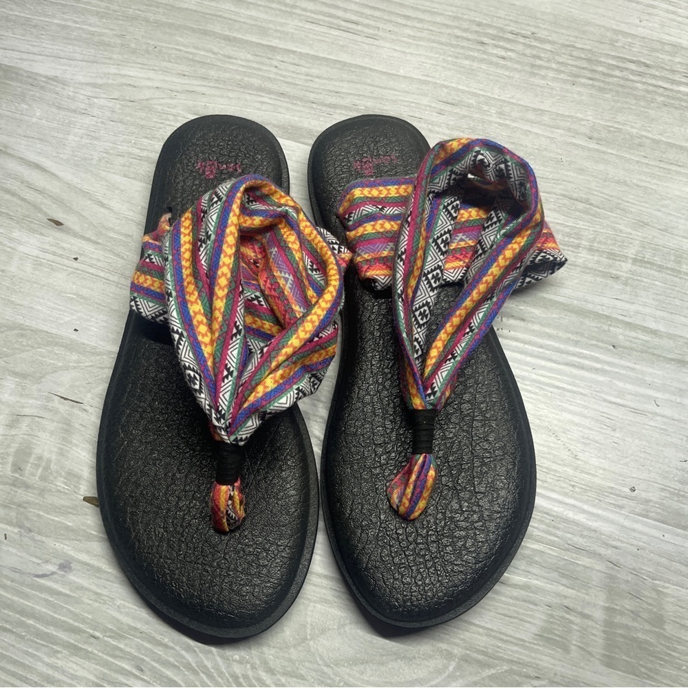 Sanuk Multicolor Geometric Fabric Yoga Mat Thong Sling Back Sandal Womens Size 8 - Picture 7 of 11